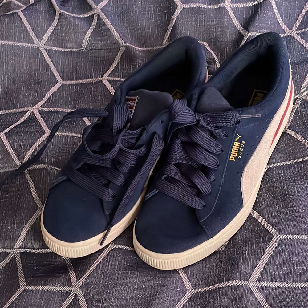 Puma Blue and White Suede Sneakers